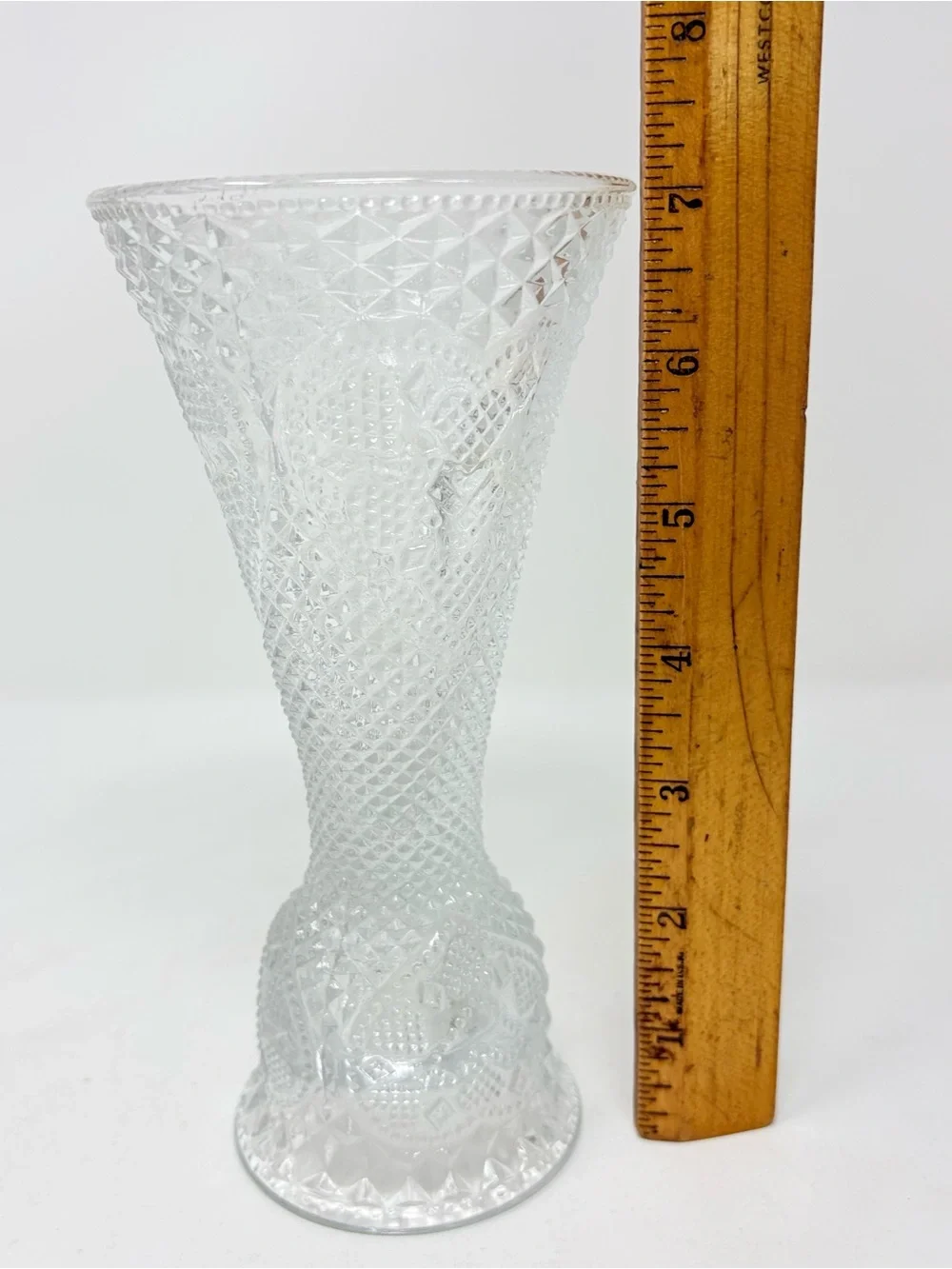 1979 Avon and Fostoria Clear Pressed Glass Bual-purpose Vase & Candle Holder 7”